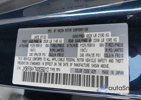 2022 Mazda Cx-5 2.5 Turbo z USA, uszkodzony, nr VIN JM3KFBAY7N0639210